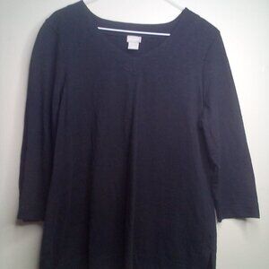 Chico's Shirt 1 M V-Neck 3/4 Sleeve Black